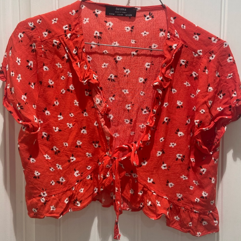 Floral Cap Sleeve tie front top